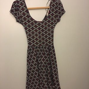 dark blue with red and shite detailed dress